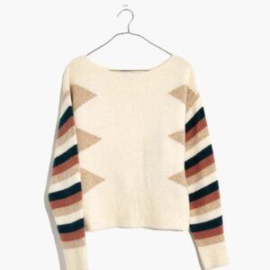 Madewell Stripe-Sleeve Geo Pullover Sweater Size Small